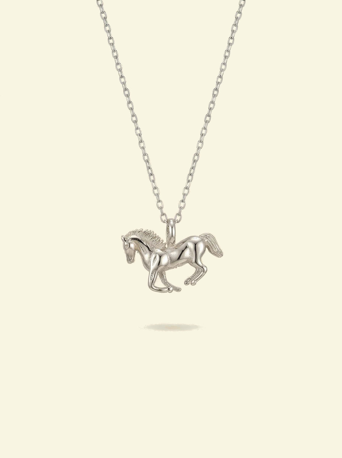 Stallion Pendant, silver-tone horse pendant on a cable chain, horse facing left, side view