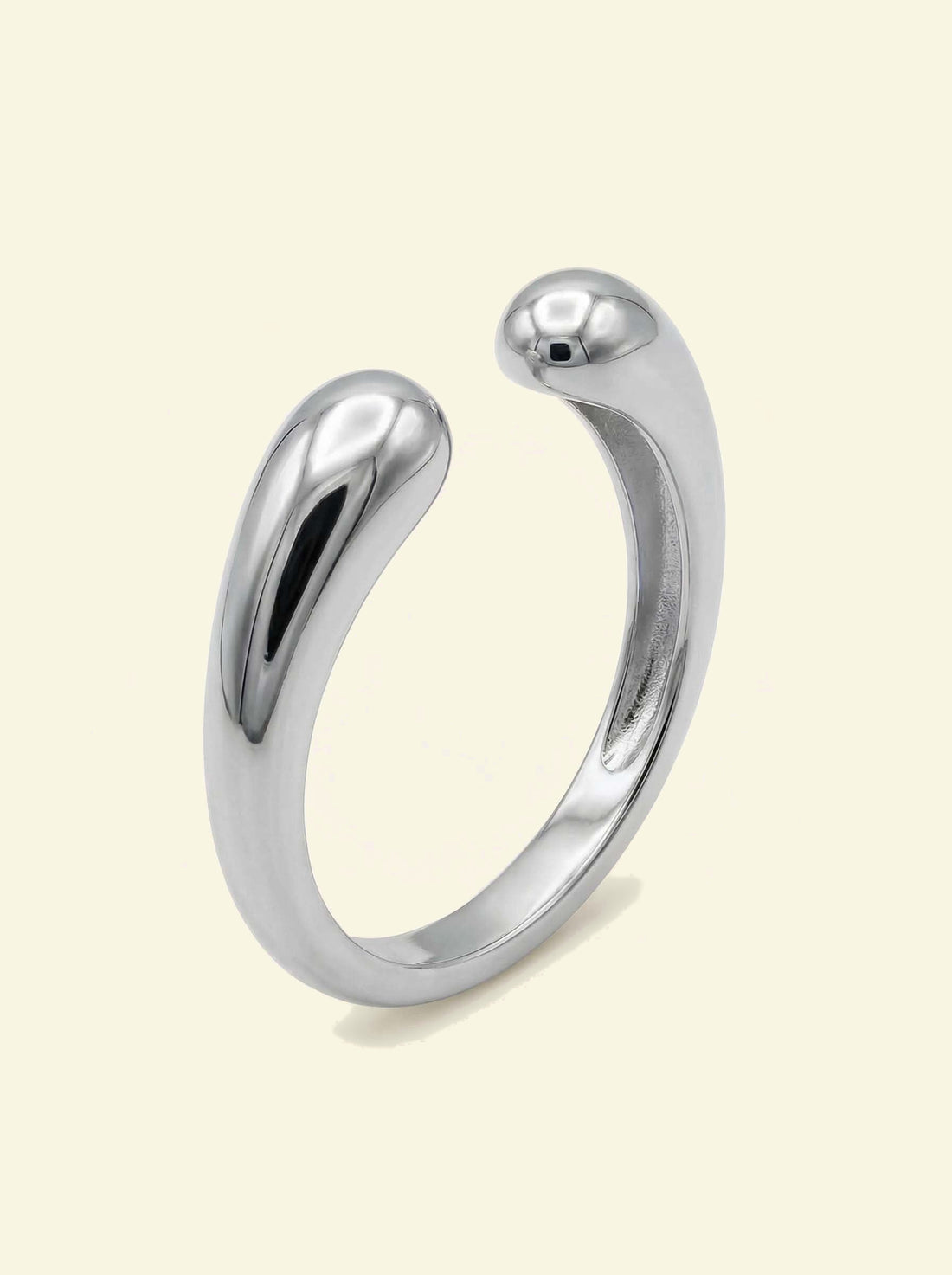 Sap Ring, silver-tone open ring, angled view showing the inside of the band