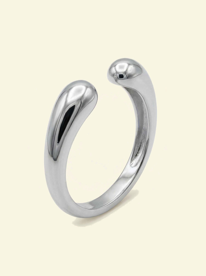 Sap Ring, silver-tone open ring, angled view showing the inside of the band