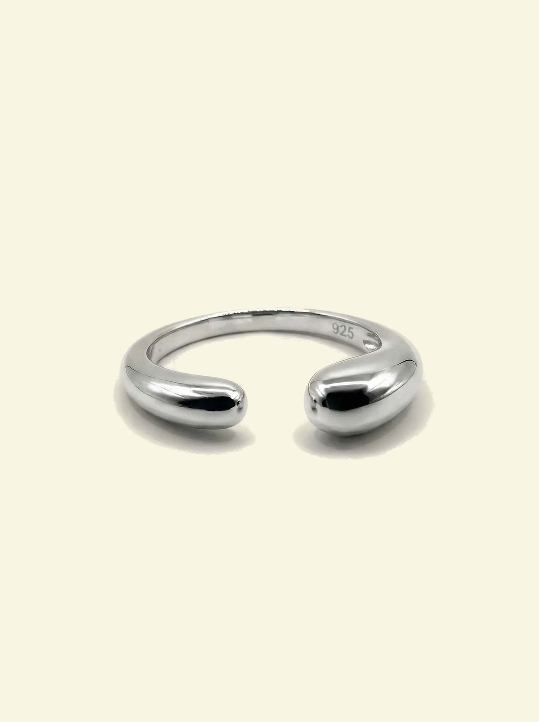 Sap Ring, silver-tone open ring with rounded ends, front view with the 925 stamp inside the band