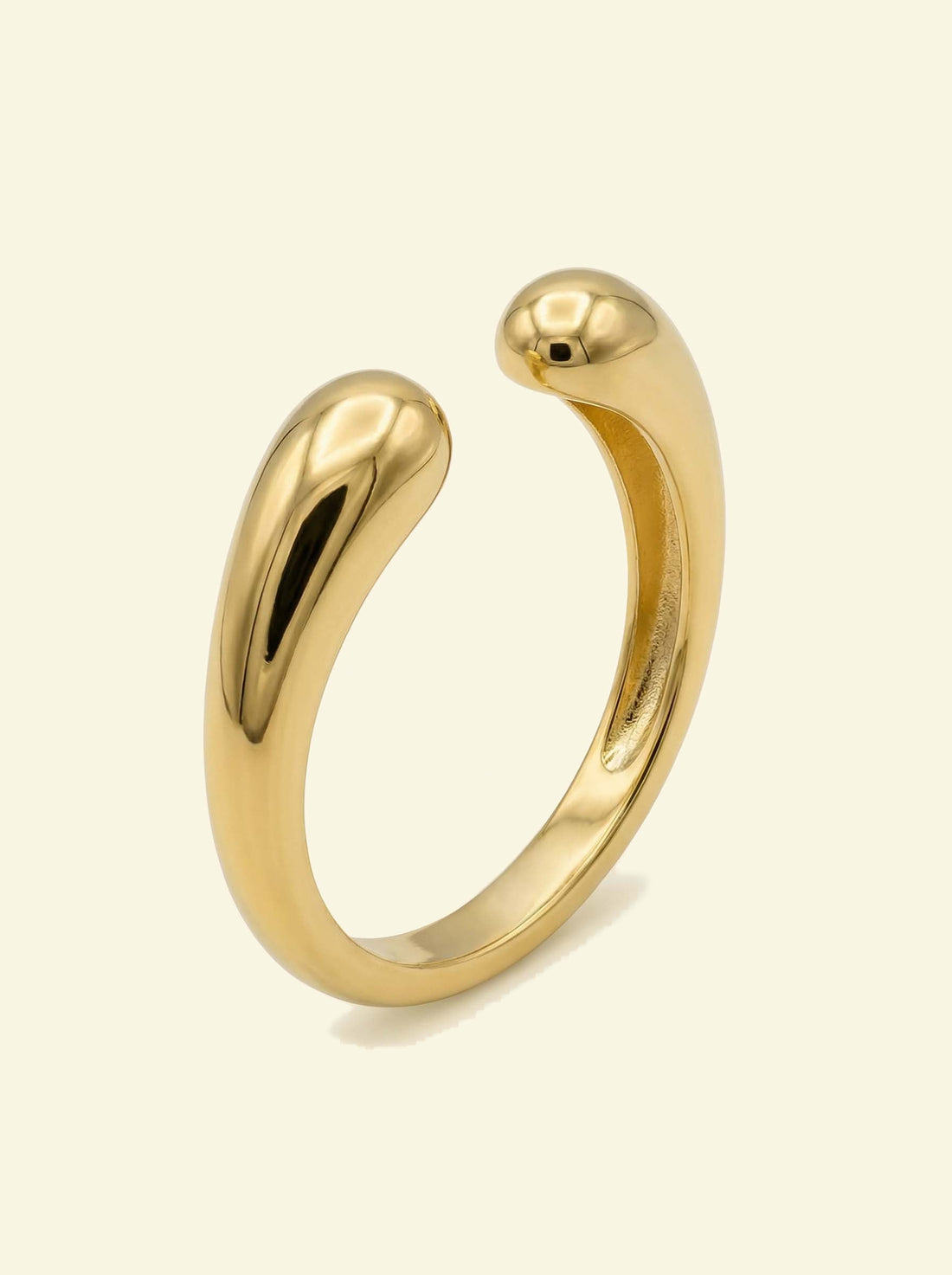Sap Ring, gold-tone open ring, angled view showing the inside of the band